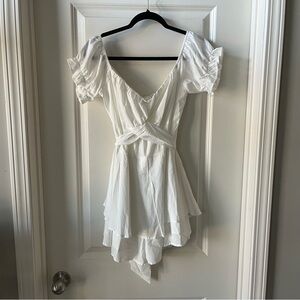 White Asymmetrical Ruched Romper